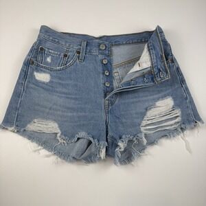 Levi's 501 Denim Blue Distressed Button Fly Short Short Hot Pants Size W27